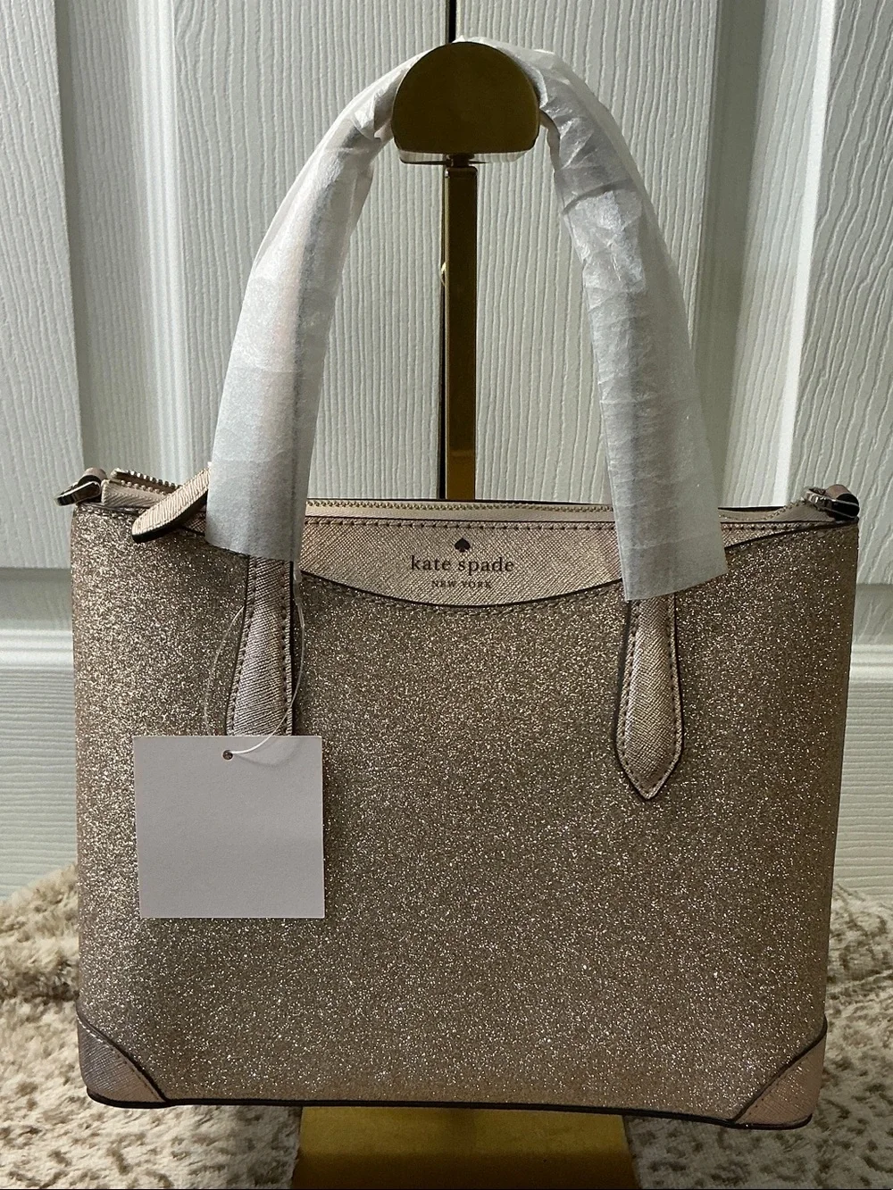 Kate Spade Shimmy Glitter Satchel (Style K4625) With Structured Top Handles.